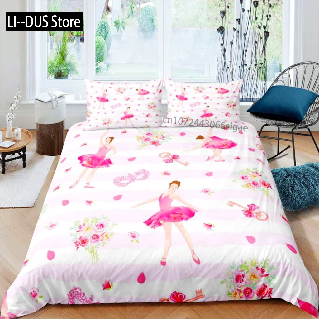 راقصة الباليه حاف مجموعة غطاء الكرتون راقصة جرلي طقم سرير الجمال الباليه غطاء لحاف التوأم الملكة الملك ستوكات المفارش