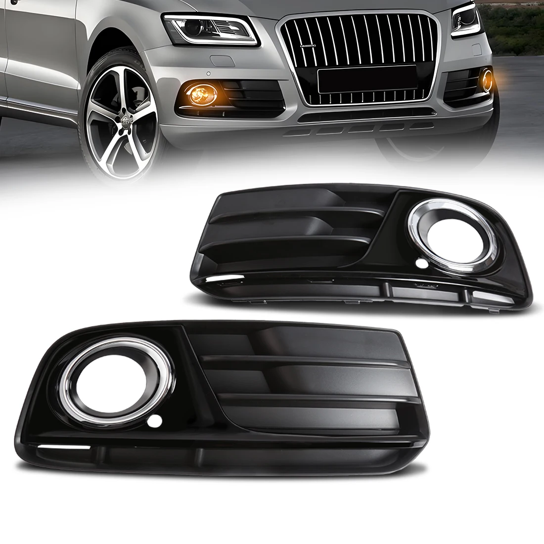 

1Set Black Front Bumper Light Grille For Audi Q5 2013 2014 2015 2016 2017 Front Bumper Fog Lamp Grill Cover Car Accessories