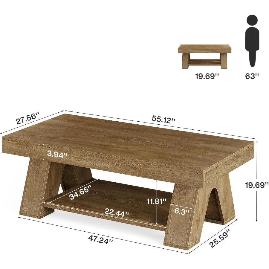 Coffee Tables for Living Room: Wooden, Walnut Brown, Rustic Charm with Hidden Storage Compartment