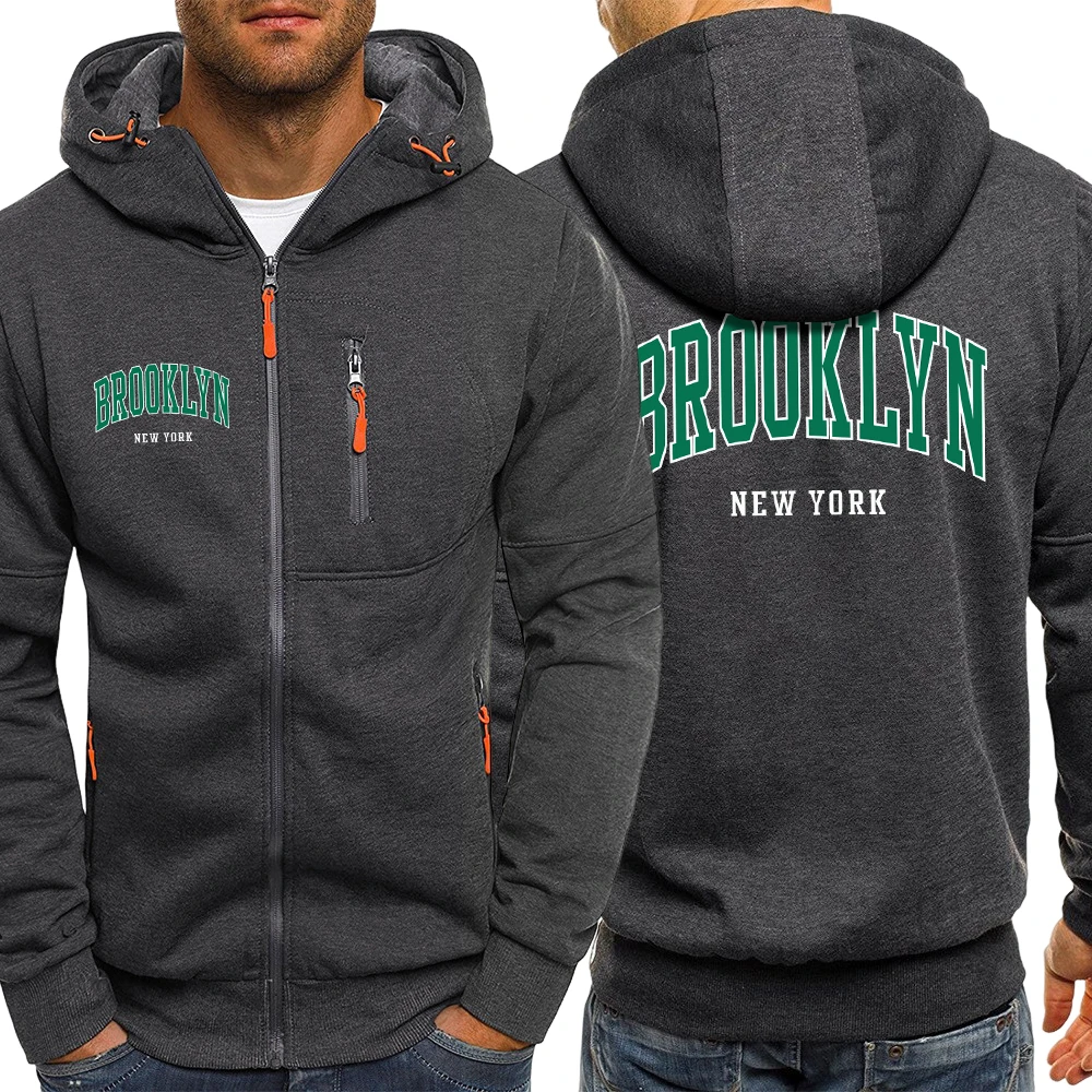 

Usa Brooklyn New York Print Male Zipper Jacket Vintage Fashion Clothing Casual Fleece Long Sleeve Autumn Warm Hoodies Unisex