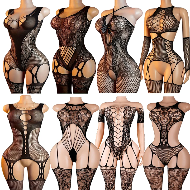 Sexy Mesh Fishnet Bodystockings For Women Erotic Lingerie Sexy Open Bra Crotchless Teddies Bodysuits Female Sexy Porno Underwear