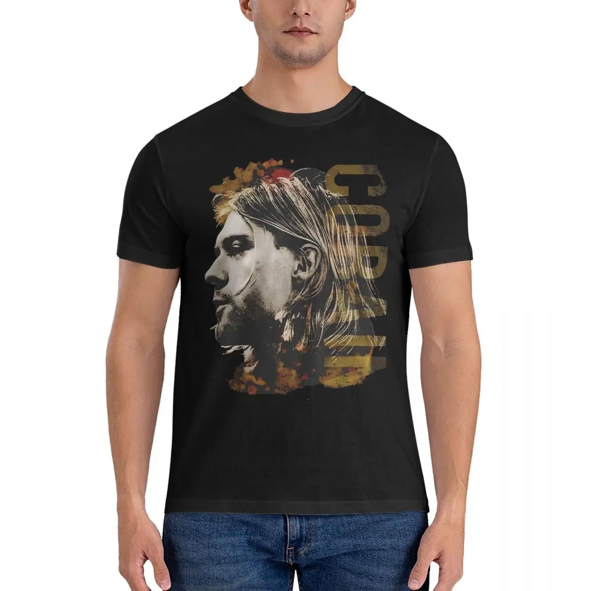 Painting Portrait Rock Music T-Shirts Men K-Kurt Singer Cobain Fun Cotton Tee Shirt Round Collar Short Sleeve T Shirts Gift Tops