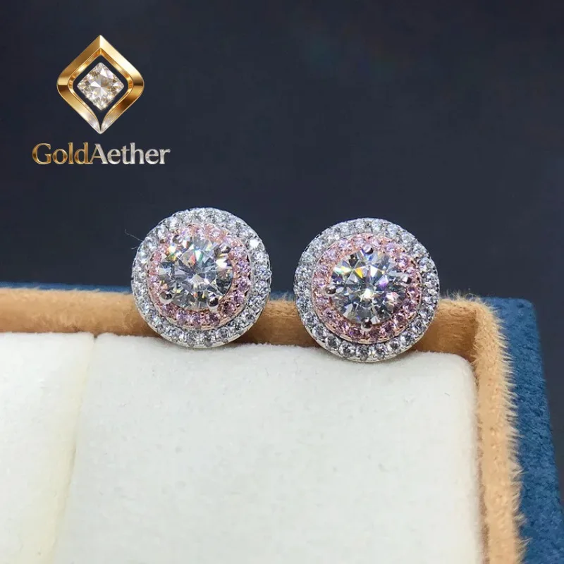 

GoldNouveau Luxury Solid Platinum PT950 Women's Double Rack Diamond 1 karat Stud Earrings