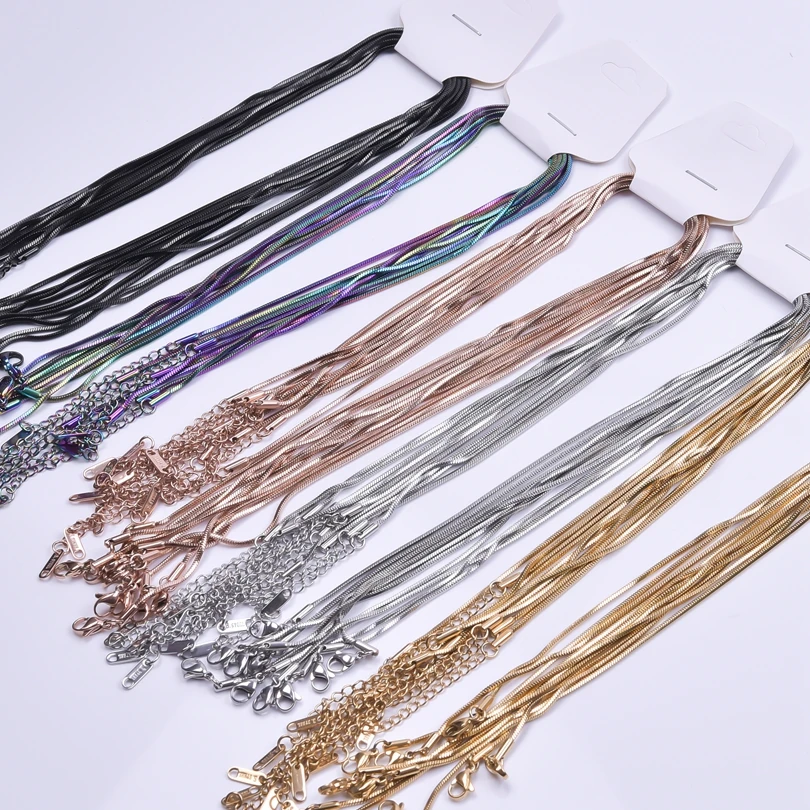 1/5/10pcs Wholesale 40+5cm Square Snake Chain Jewelry On The Neck Decor Stainless Steel Necklaces For Women Men Accessories Gift - Image 3