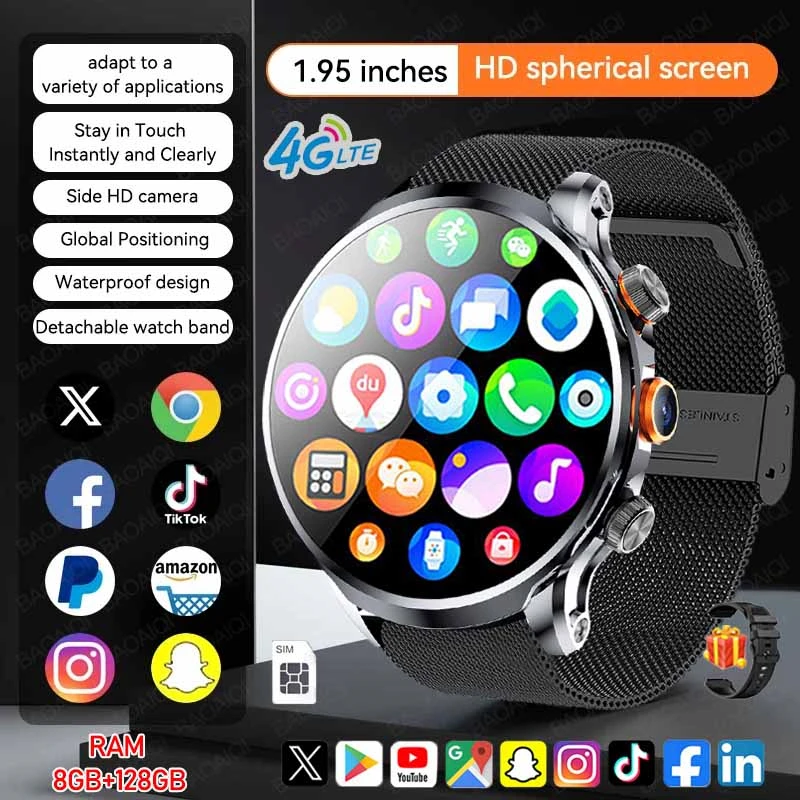 5G/4G Full Netcom Смарт-часы 680*680 AMOLED 8 ГБ + 128 ГБ ОЗУ 1880 мАч Батарея 800 Вт Камера GPS WIFI Google Приложение Загрузка Smartwatch