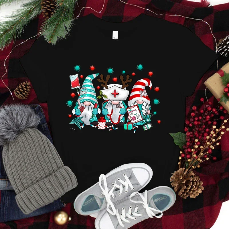 

2025 New Christmas Nurse Print T-shirt Women Harajuku Short Sleeve T Shirt Female Summer Casual O-Neck Unisex Clothes Tees Tops