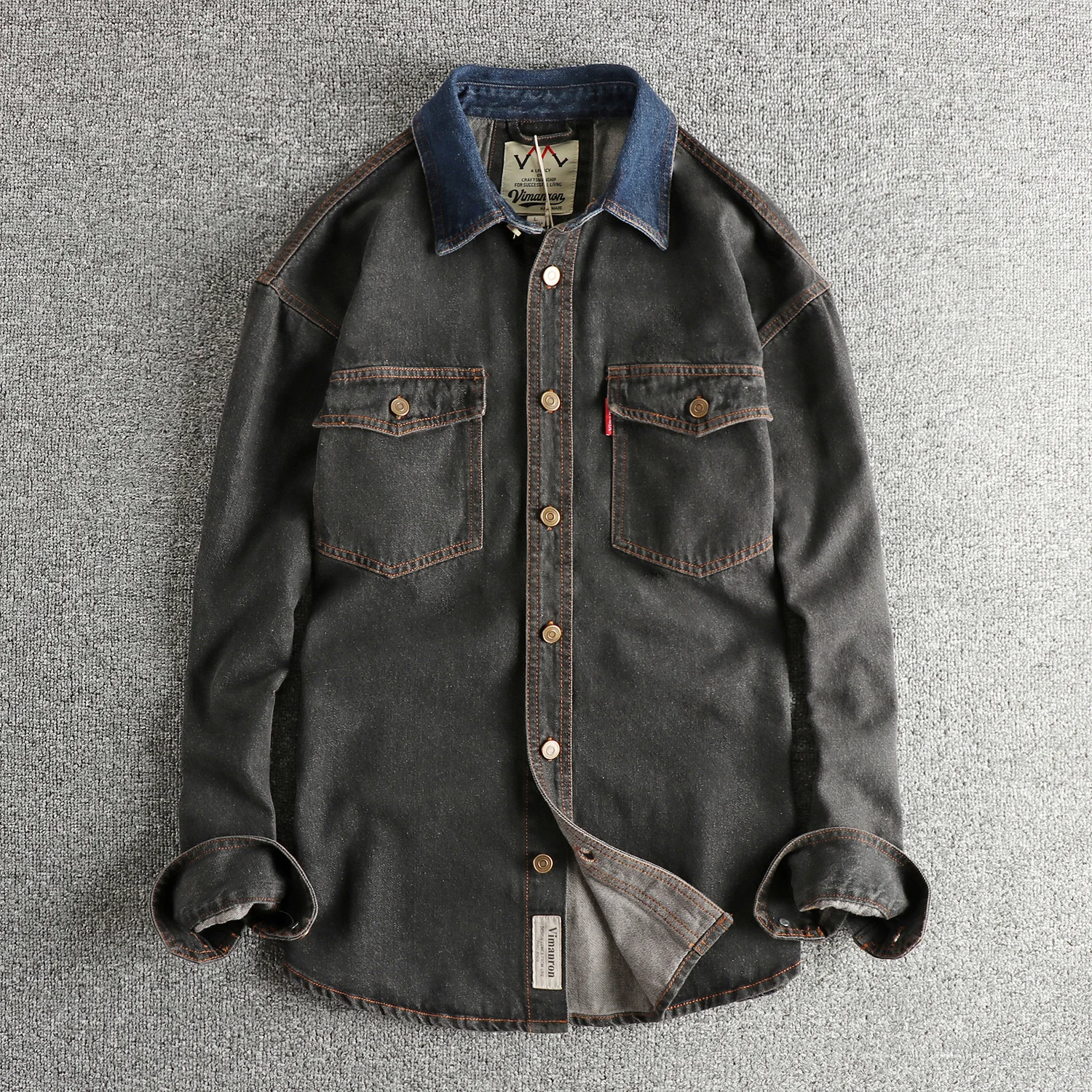 Spring and Autumn Casual Retro Denim Shirt Washed Thick Wear-resistant Rotary Sleeve Loose Long Sleeve Jacket