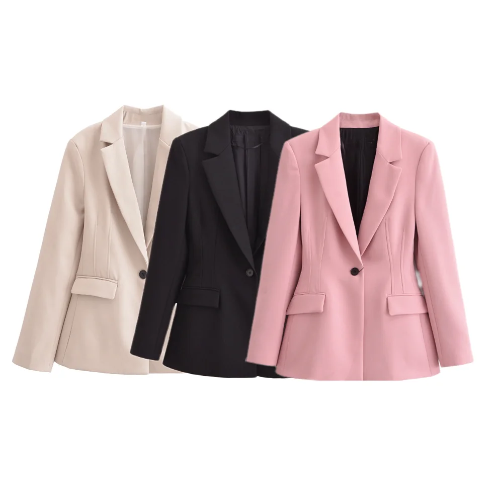 

women's spring new long sleeved lapel slim fit high-end temperament, waist cinching casual solid color suit jacket