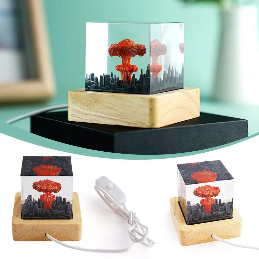 Creative Nuclear Mushroom Cloud Night Light Explosion Bomb USB Table Lamp 3d Desktop Ornament Kids Bedroom Home Decor Festival