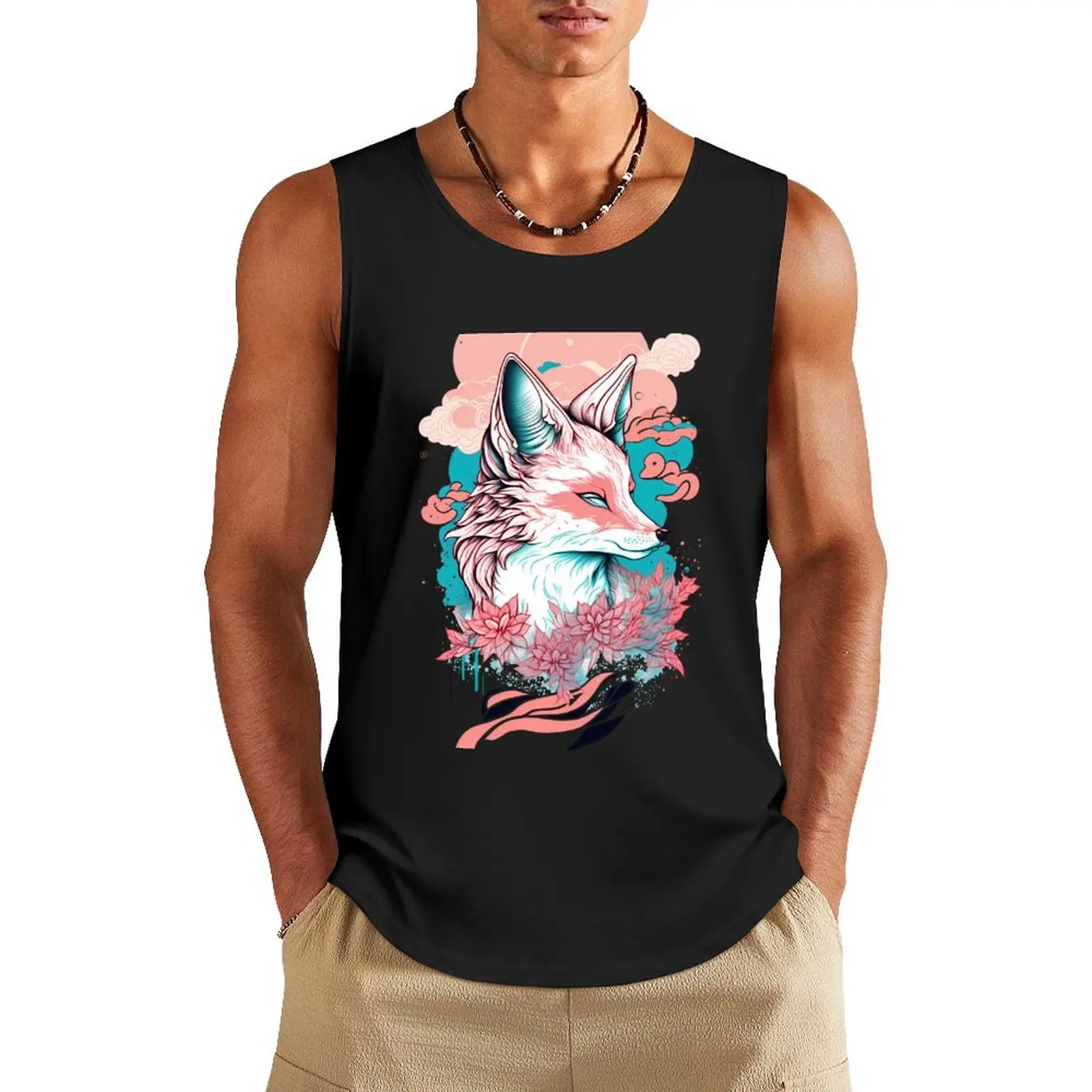 

Japanese Kitsune Tank Top gym wear men sleeveless T-shirt for fitness muscular man