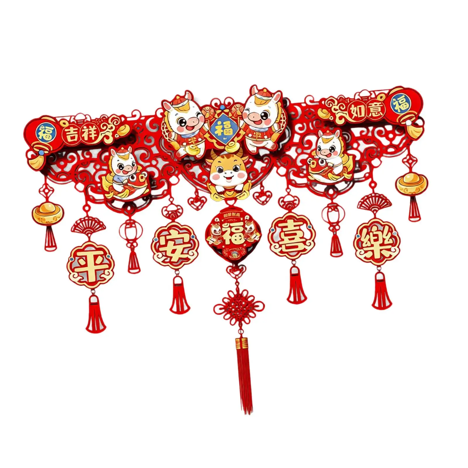 Letrero Colgante Ligero de Fieltro Rojo con Borlas, Adorno para Entrada de Año Nuevo Chino, Decoración para Eventos Festivos