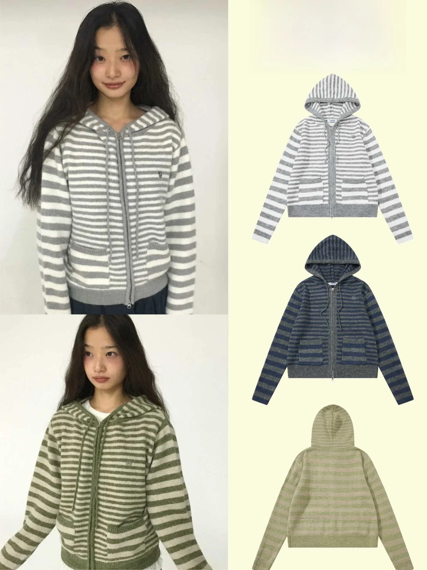 

Женский вязаный кардиган-свитер в полоску, тонкий, теплый, длинный, на молнии, в корейском стиле, осенне-зимняя новинка