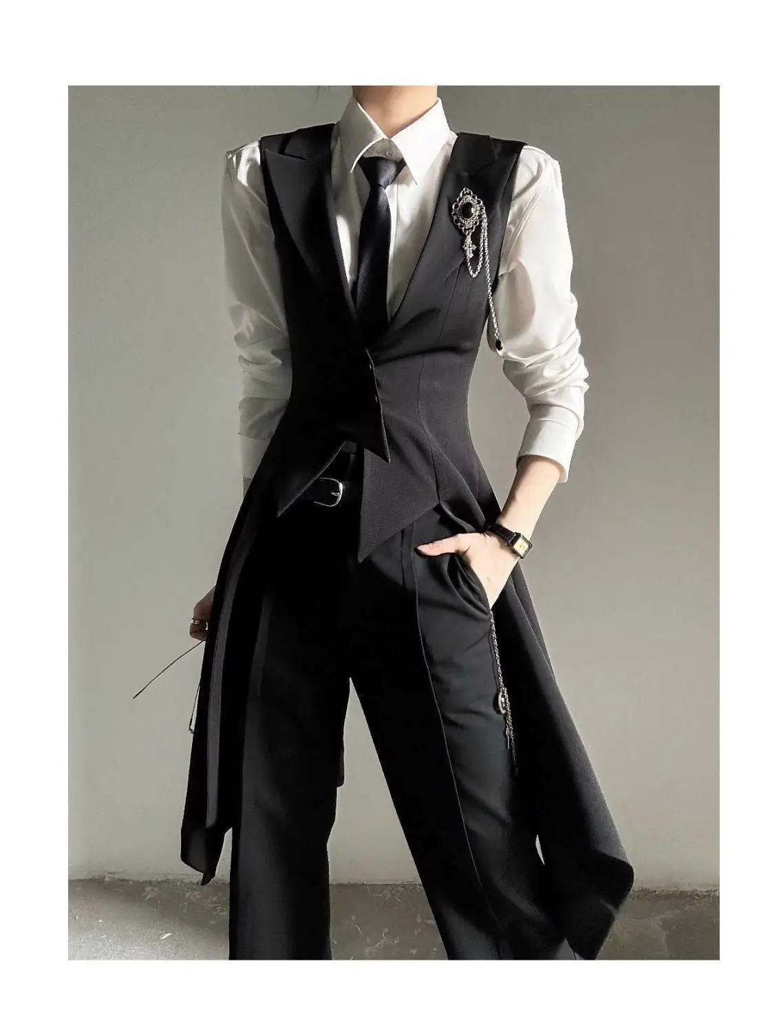 Conjunto de Traje Negro a Medida para Hombre y Mujer, Primavera-Otoño, Estilo Elegante, Chaqueta Entallada, Chaleco de Traje ...