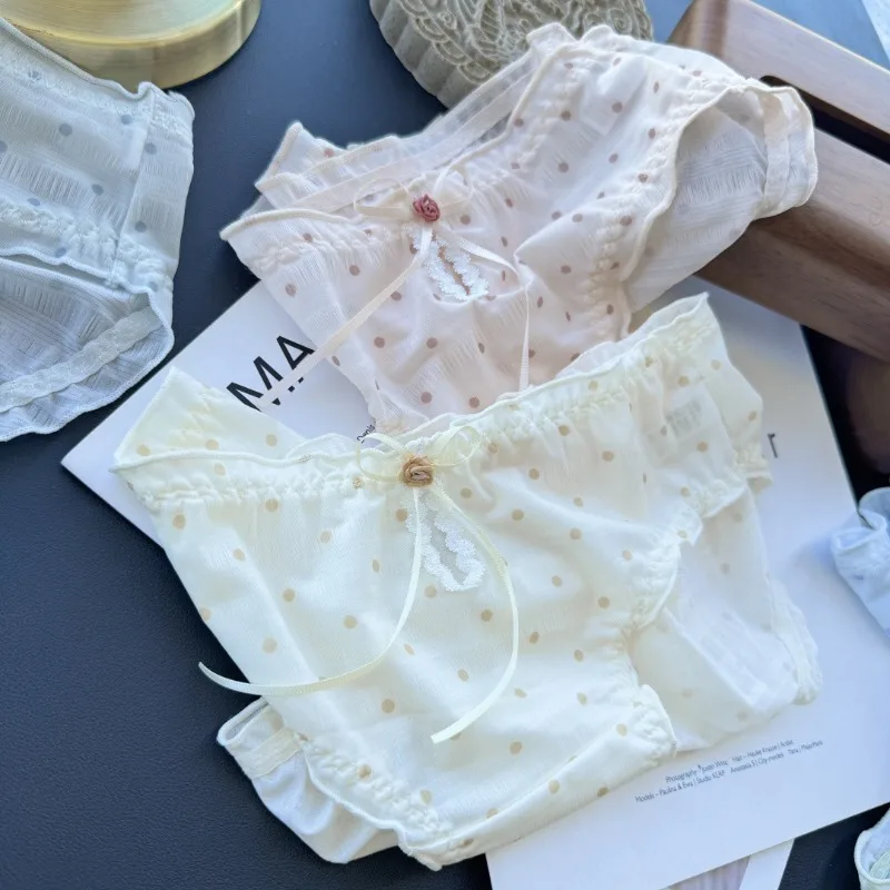 

SP & CITY милые милые трусики с принтом в горошек для девочек, тонкие сетчатые кружевные трусы с рюшами, бесшовное сексуальное женское нижнее белье, хлопковые дышащие трусы с промежностью