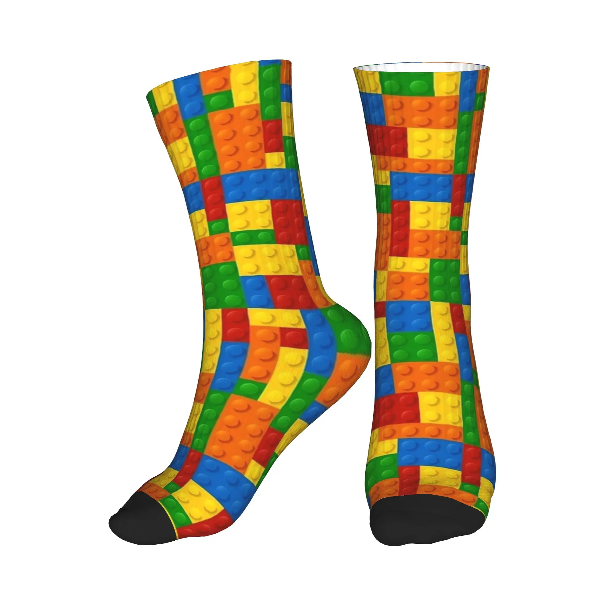 Classic Primary Color Building Blocks Socks Autumn Stockings Fashion Adults Men Soft Breathable Socks Pattern Anti Skid Socks