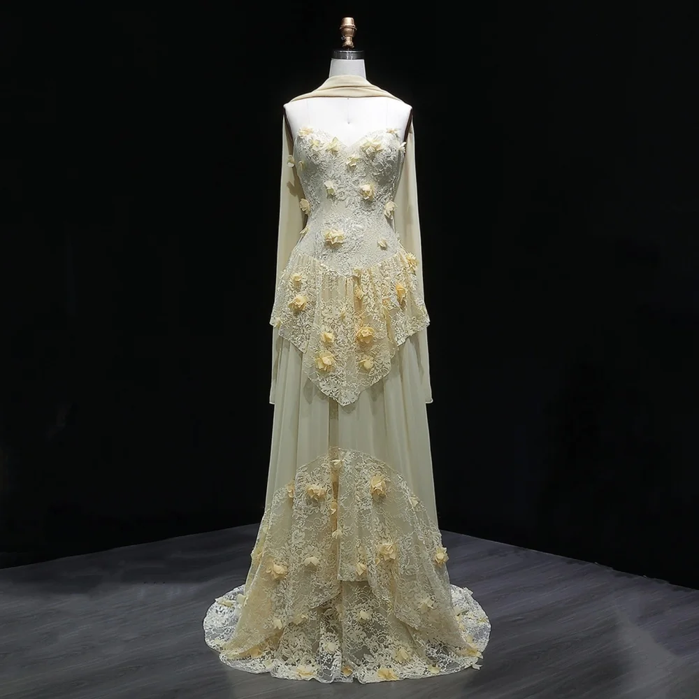 

Customized Applique Evening Dress Grace Flower A-line Pleat Long Dresses Bespoke Occasion Elegant Party Wedding High Quality