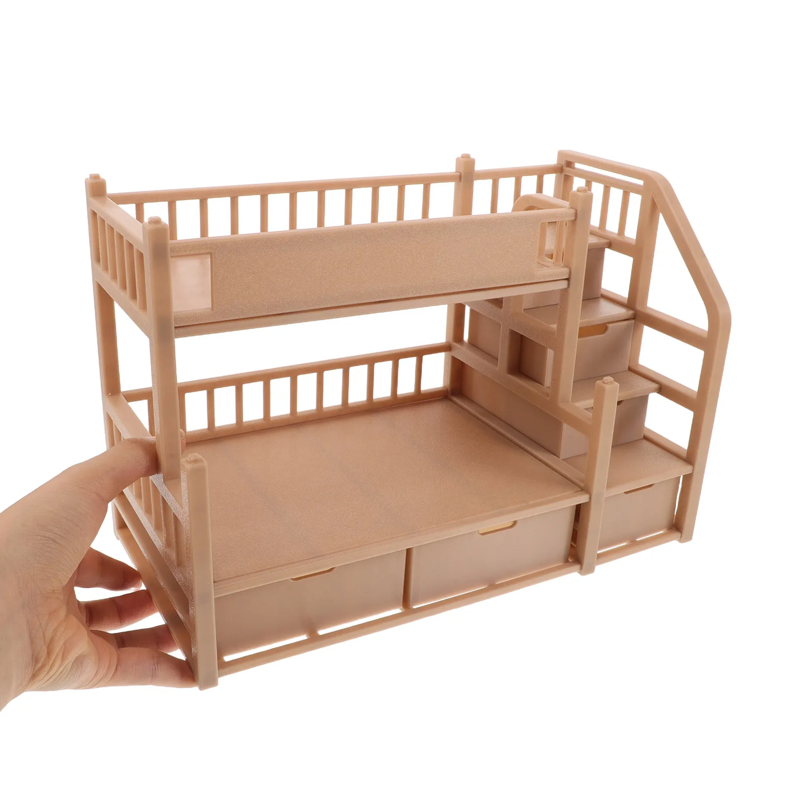 

Dollhouse Furniture Miniature Double Bed Storage Drawer Ladder For 18 Cm Realistic Wood Bunk Set Pretend Room