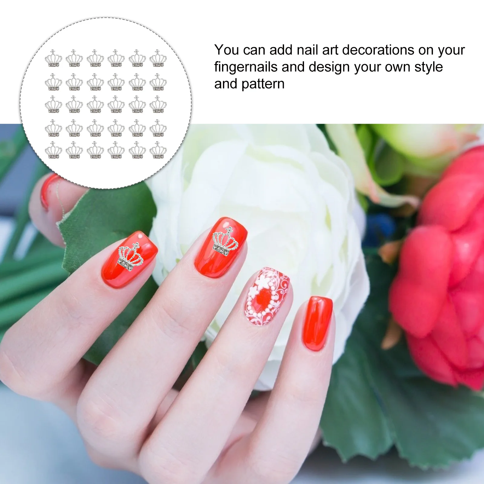 30Pcs Nail Art Rhinestones Crown Glitter Charms for Manicure Creative Nail Design Salon Home Use Crown Rhinestone