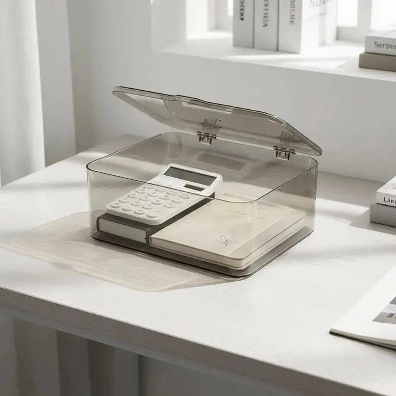 Caixa de Armazenamento Plástica Transparente para Mesa, Organizador Multifuncional Portátil para Cosméticos, Joias, Utensílios de Banheiro, Casa e Escritório