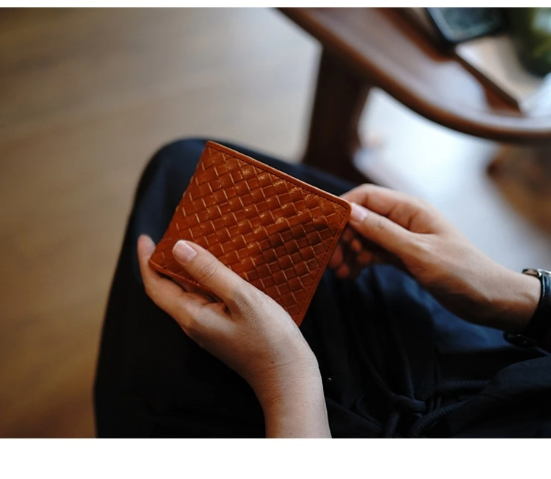Vintage‑braided cowhide short‑style wallet with large‑capacity and multiple card slots, genuine‑leather billfold, birthday gift - view 4