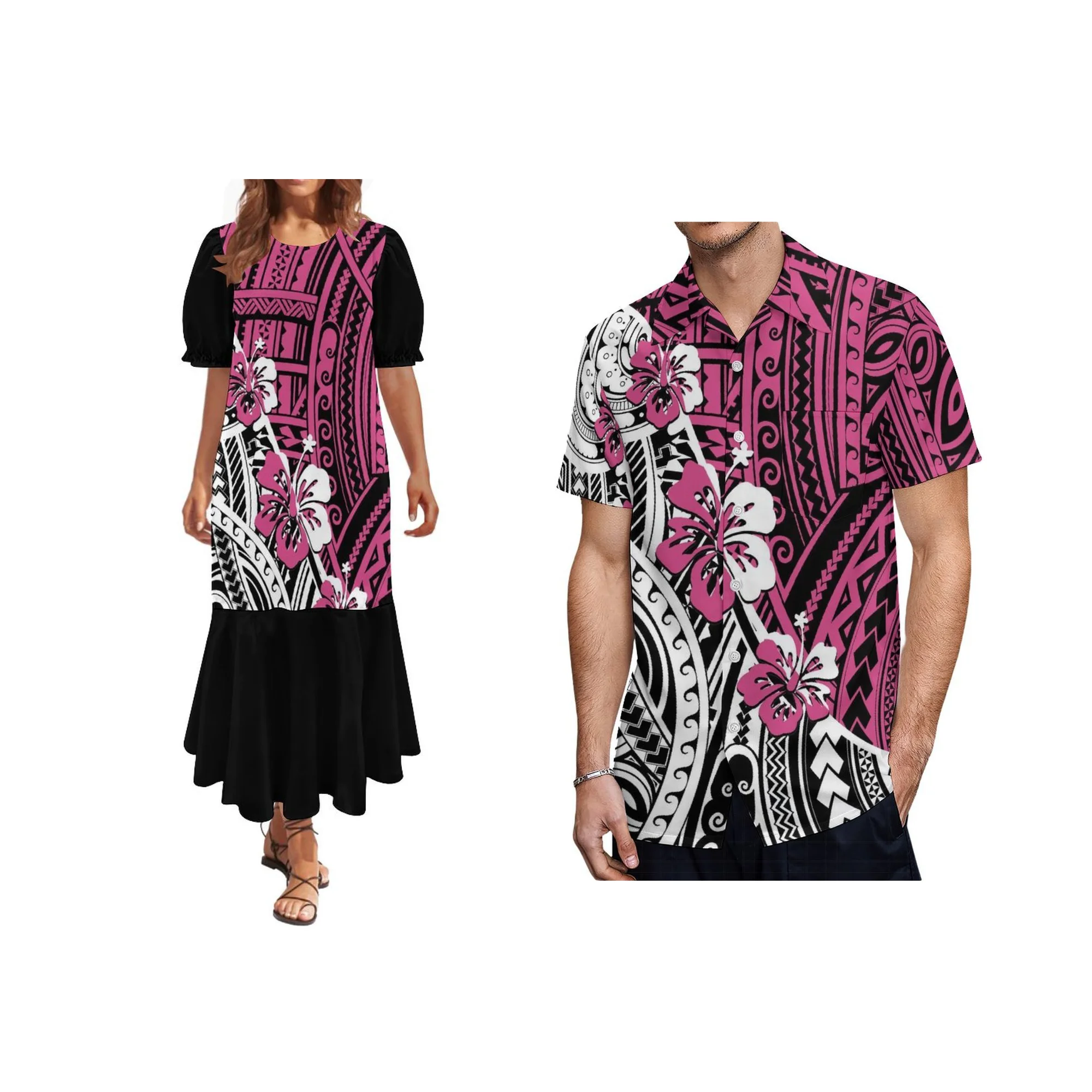 Polynesian Tribal Spiral Tattoo Print Maxi Dress Puletasi Island Casual Plus Size Long Dress Custom All Over Print view 2