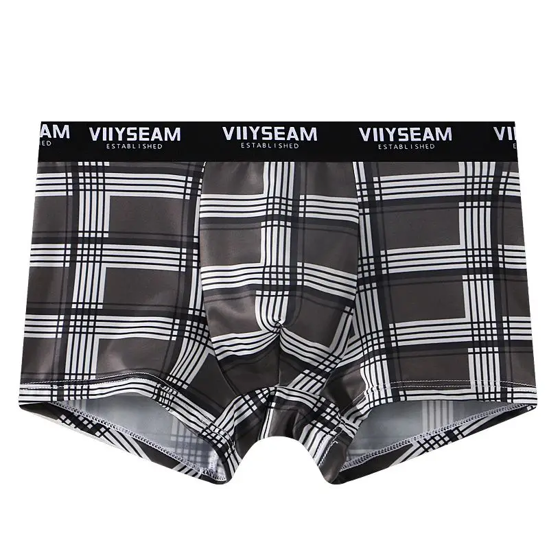 Ice Silk Smooth and Soft Briefs Men's Briefs Men's Quick-dry Boxers Thin Breathable New Plaid Print Stylish Ice Boxer Shorts