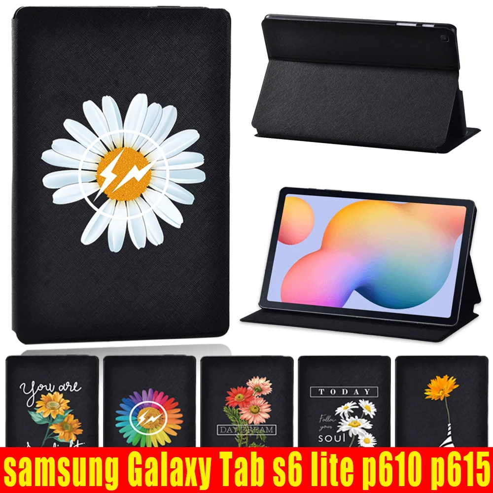 Anti-Dust Protective Case for Samsung Galaxy Tab S6 Lite P610 P615 Shockproof Daisy Pattern High Quality Flip Tablet Cover Case