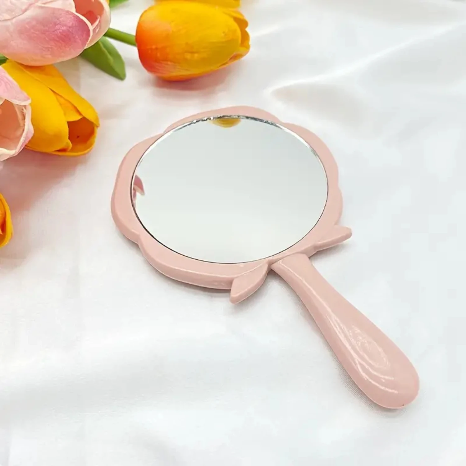 Rose Handheld Cosmetic Mirror with Handle for Wedding Travel Camping Home