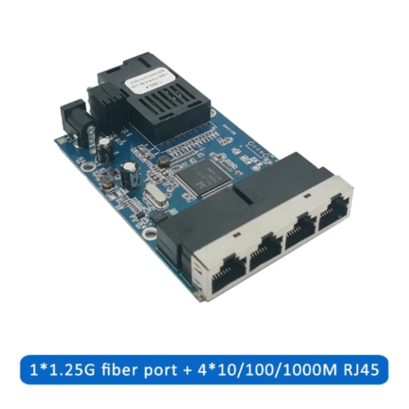 Fiber Ethernet Switch Media Converter Fiber Optical Media Fiber Port 1F4E 1G4E PCBA 10/100/1000M-ABWO