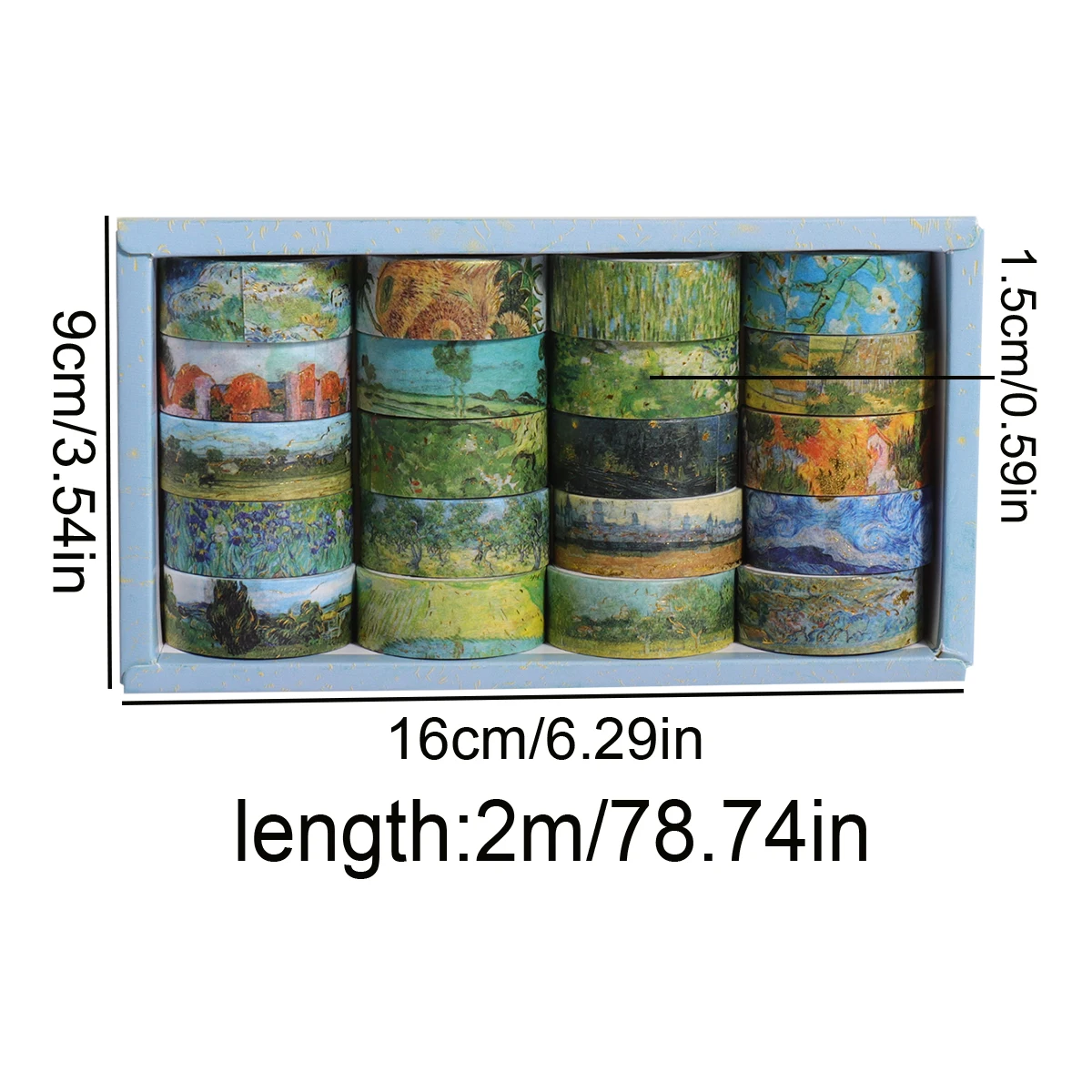 20 لفة/صندوق مع موضوعات الرسم الزيتي شريط اشي، أنماط المناظر الطبيعية الميدانية المختلفة، مواد تزيين سجل القصاصات بنفسك