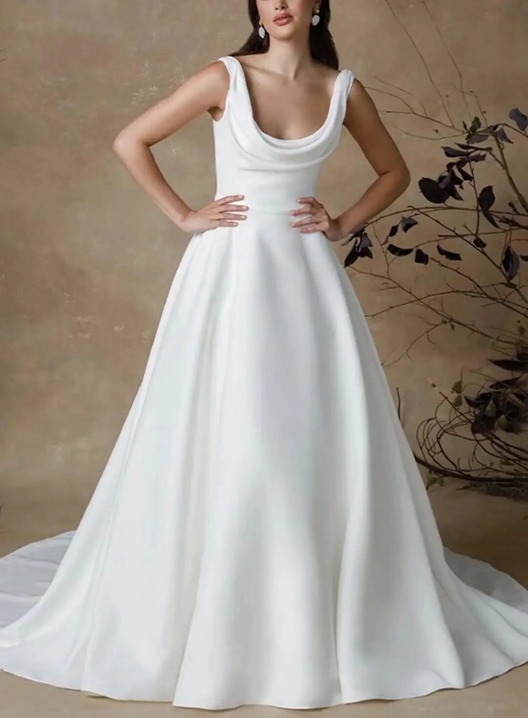 

Simple Satin Wedding Dresses Sleeveless A Line Wedding Guest Dresses for Women