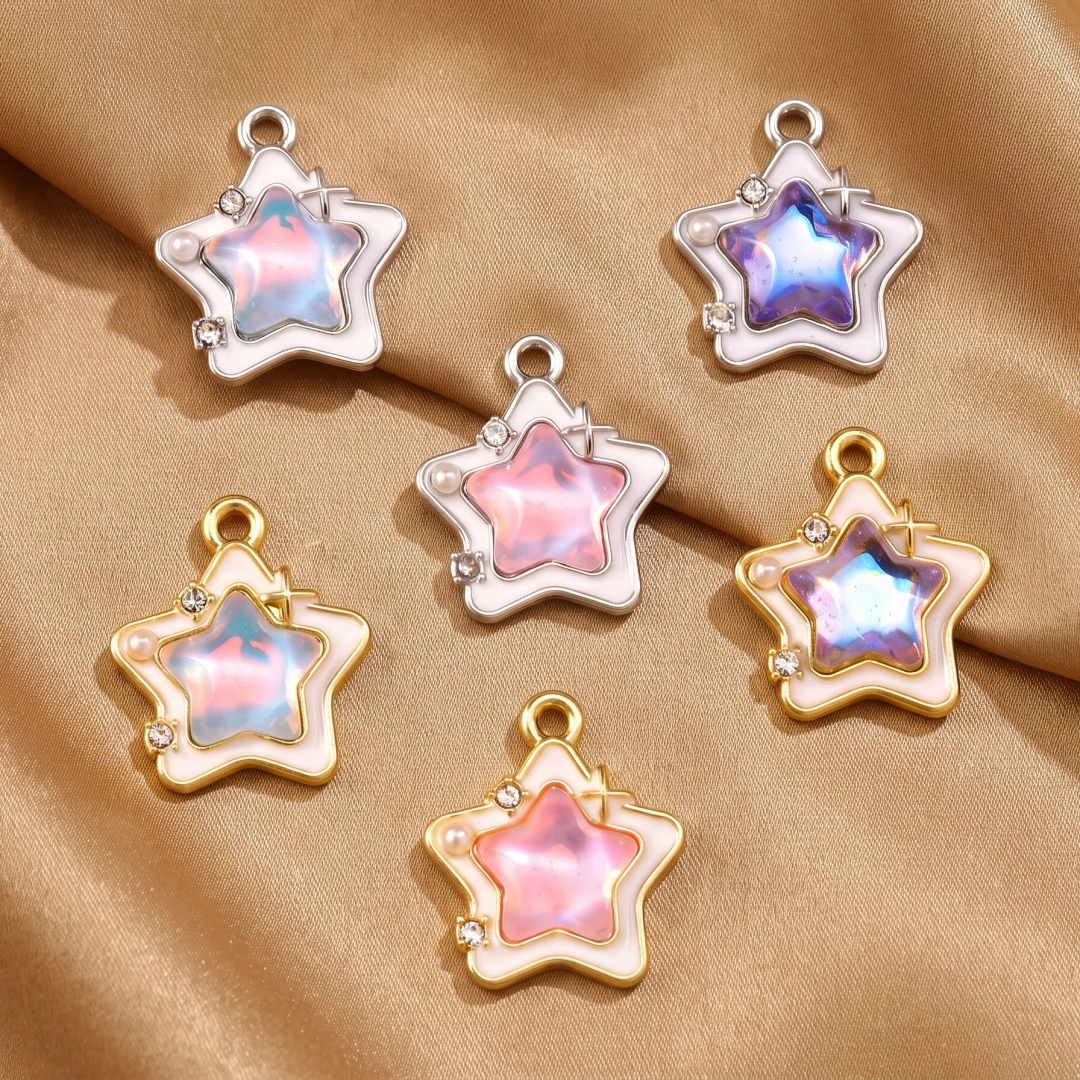 5pcs Rhinestones Stars Crystal Charm Zircon Pendant for Jewelry Making Necklace Accessories DIY Earring Ornament Gift Wholesale