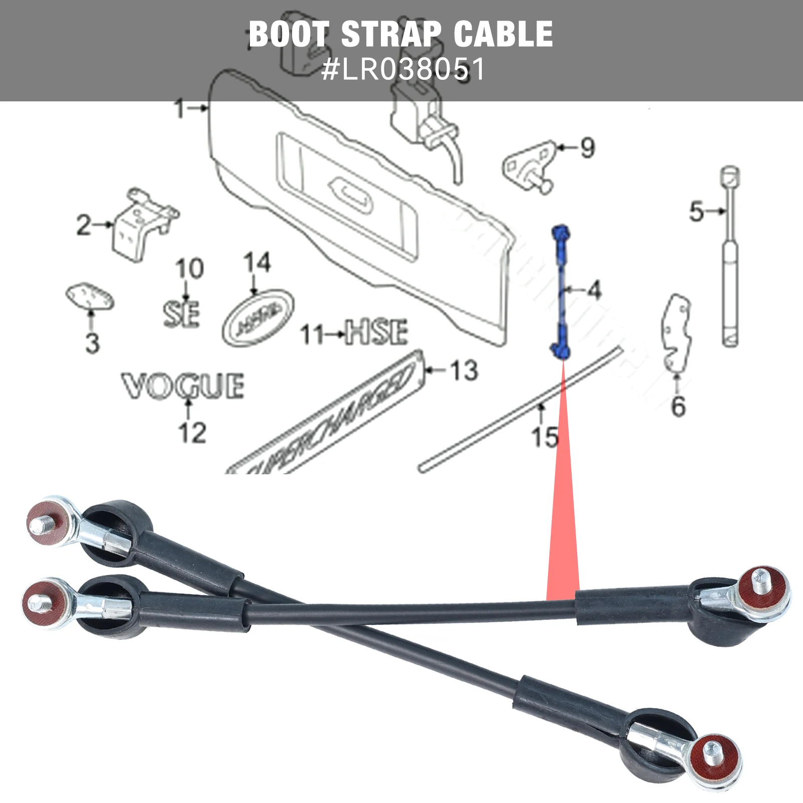 2Pcs Lower Rear Trunk Tailgate Luggage Boot Straps Cables LR038051 LR016462 For Land Rover Range Rover L322 2002 - 2010