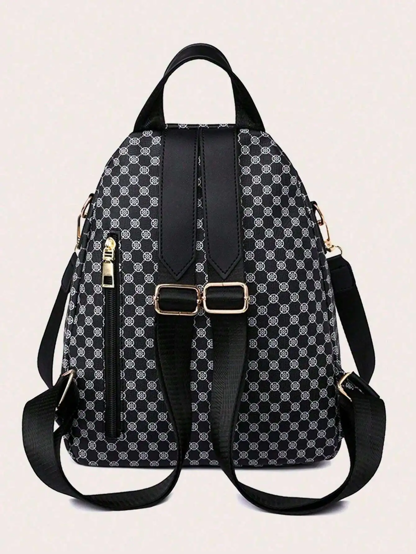 Vintage Classic Print Backpack For Women, Business Casual PU Leather Commuter Computer Backpacks, Single Shoulder Dual-Use Water