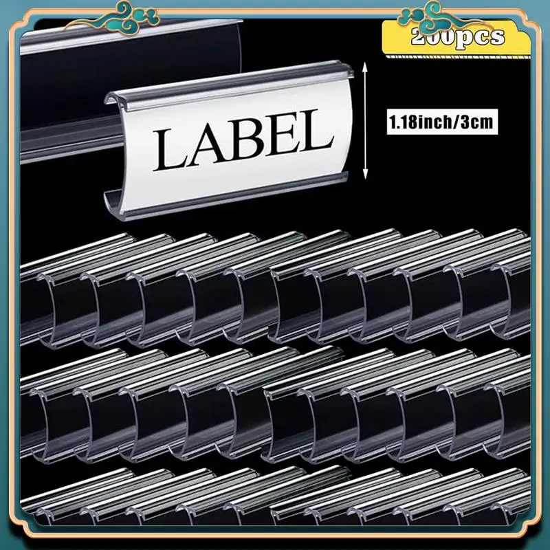 (新品)-200個のワイヤーシェルフラベルホルダーセットキットプラスチックラベルシェルフクリップと200個のホワイトカードセット(2.95インチ X1.18インチ)