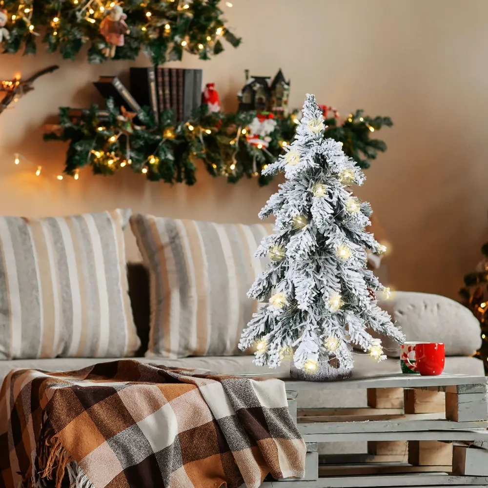 45/60/75cm Artificial Christmas Tree PVC Material With Lights/No Lights Xmas Tree Statue Flocked Texture Flocking Christmas Tree