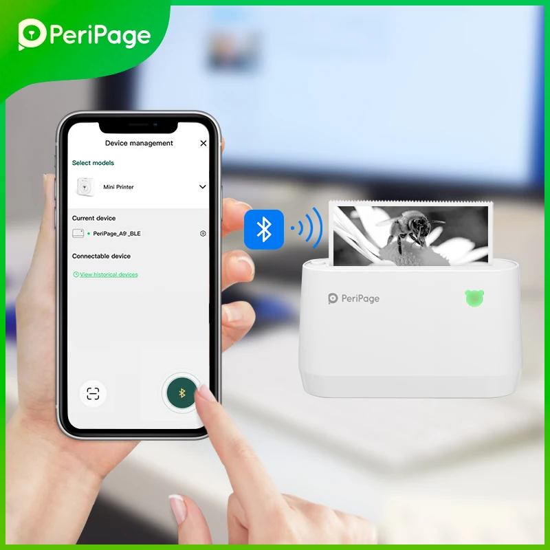 PeriPage เครื่องพิมพ์แบบพกพา Bluetooth A9 203Dpi A9s 304Dpi A9pro สีเทาความร้อนภาพไร้สายขนาดเล็กเครื่องพิมพ์