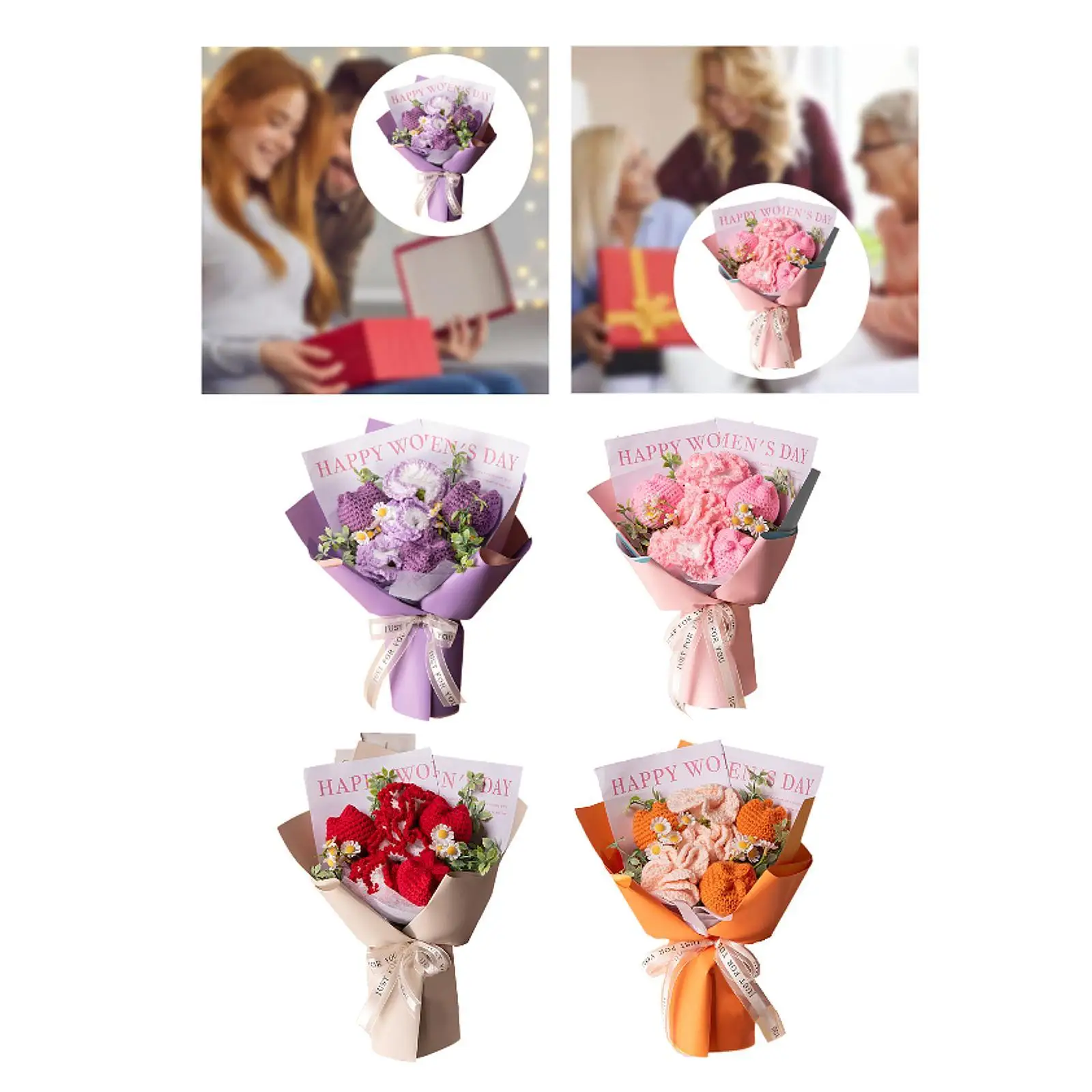 Szydełkowe kwiaty Dziane sztuczne kwiaty Ukończona ozdoba Dzieło sztuki Prezent na Dzień Matki na Walentynki Mama Dziewczyna Ona