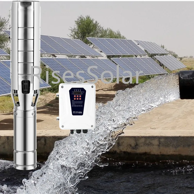 

Risessolar 6inch 2.5KW AC/DC Hybrid Solar Water Pump Submersible Borehole Pump Kit Solar Water Pump For Agriculture