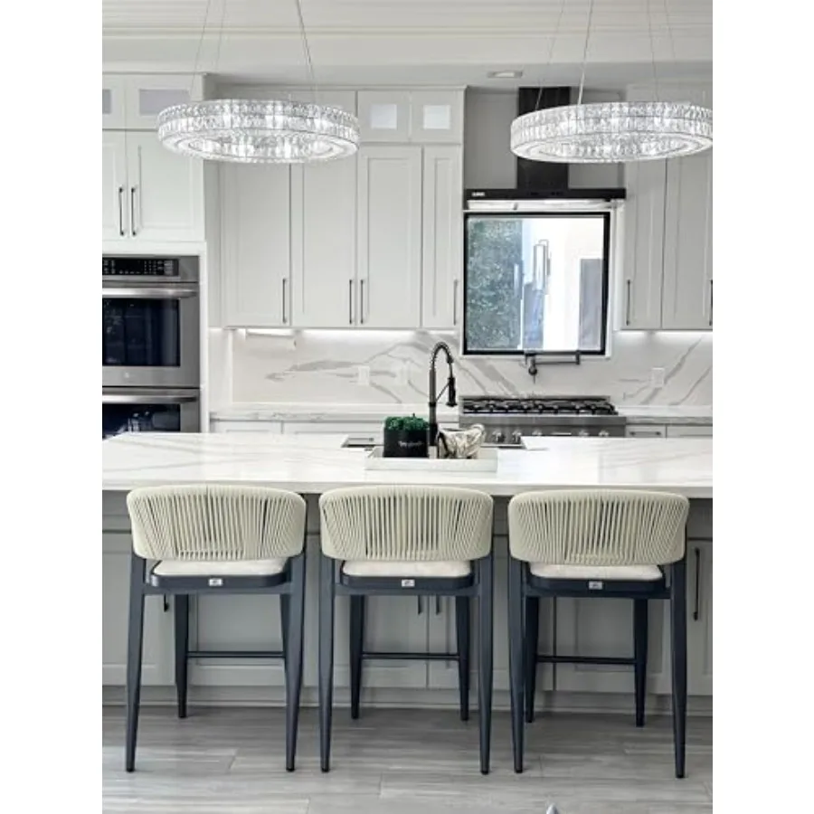 مجموعة مقاعد بارتفاع مضاد مكونة من قطعتين للفناء الخارجي وجزيرة المطبخ بتصميم عصري من الخيزران مع لمسة نهائية رمادية M