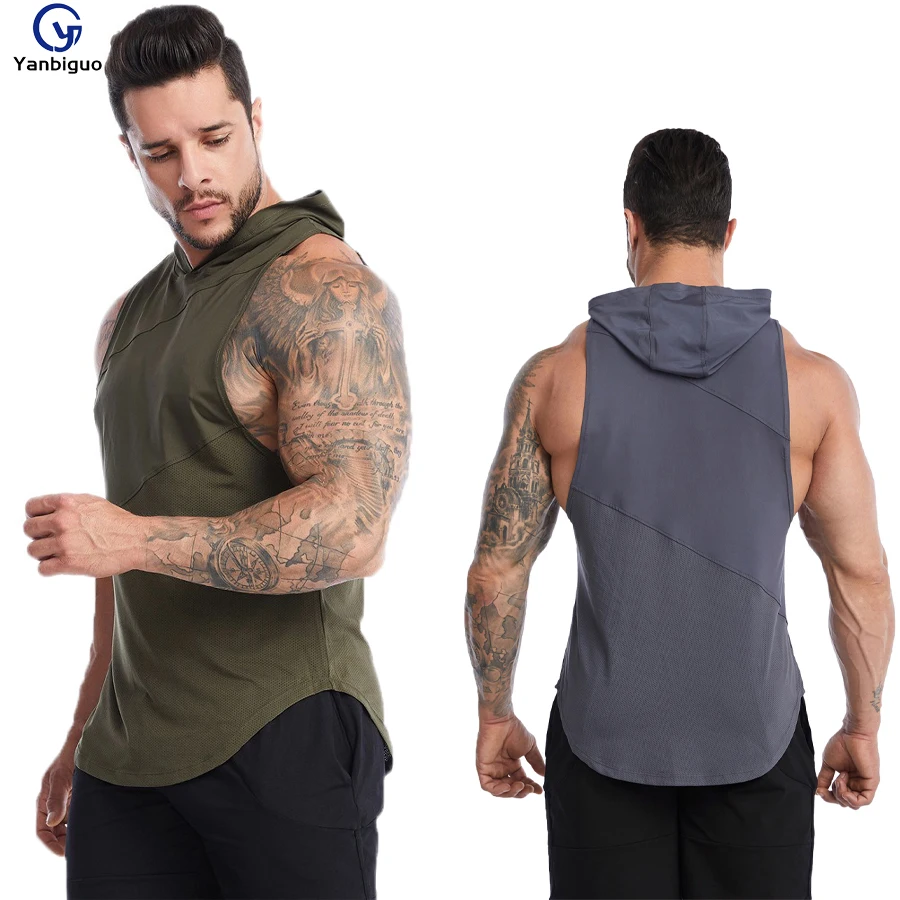 

Men's Workout Hooded Tank Tops , Hooded Fitness Quick Dry Vest for Sweating, Running, Wearing Externally Oversized Sports Vest