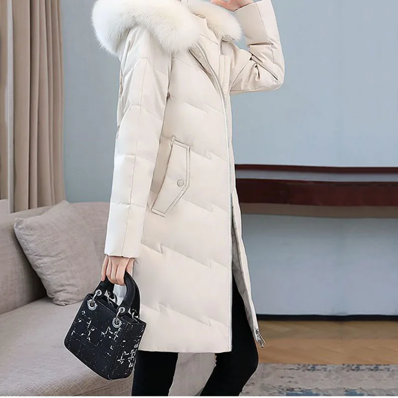 Fashion White Duck Down  Women's Mid-length 2022 Winter Large Size Loose Big Fur Collar High-end Temperament Coat Women