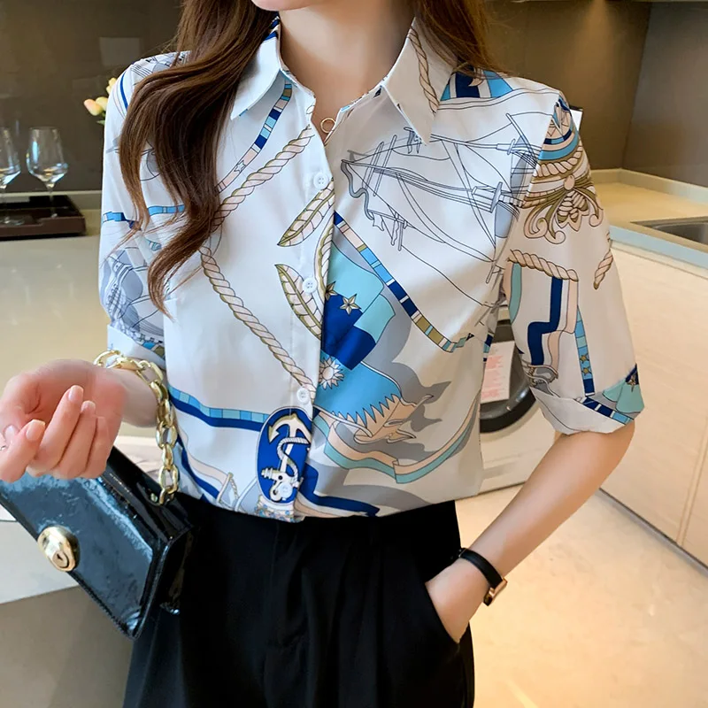 Women's High-end Chiffon Short Sleeved Floral Shirt 2024 New Summer Minor Fragmented Flowers Style Fashion Lady Temperament Tops