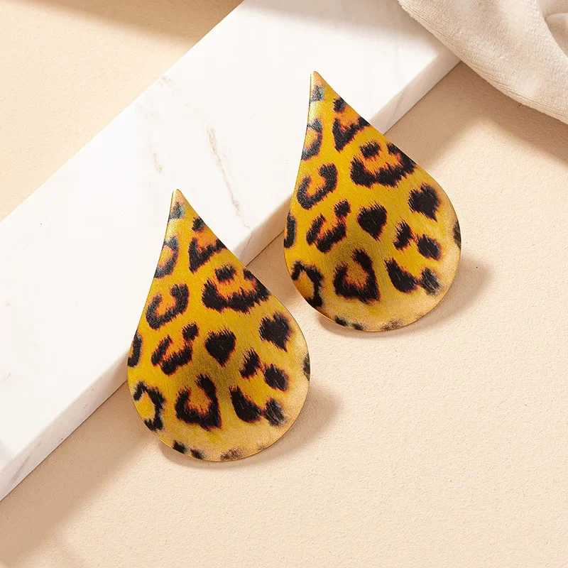 Exaggerated Punk Leopard Print Water-dropped Dangle Earring for Women Vintage Statement Geometric Earring Fashion Jewelry