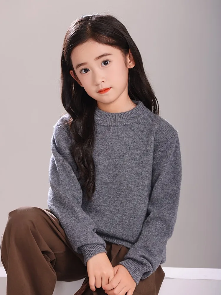 Girl Boy Sweater Fashion Versatile Pullovers Sweater 100% Merino Wool Thicken Autumn Winter Knitted Children's Clothes Kids Tops view 3