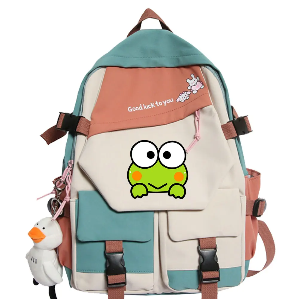 Kerokero Keroppi Women Backpack Female Portable Waterproof Travel Bag Teenage Girls Students Bookbag Mochila Kids School Bags