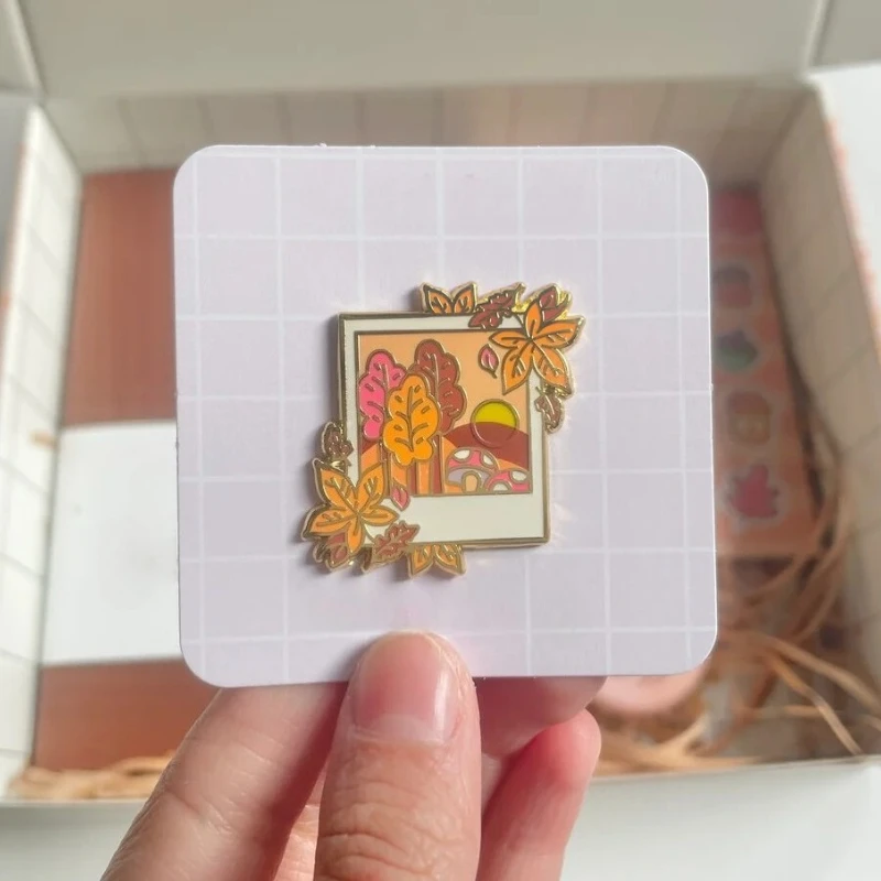 Fall leaf autumn vibes orange maple leaf enamel pin
