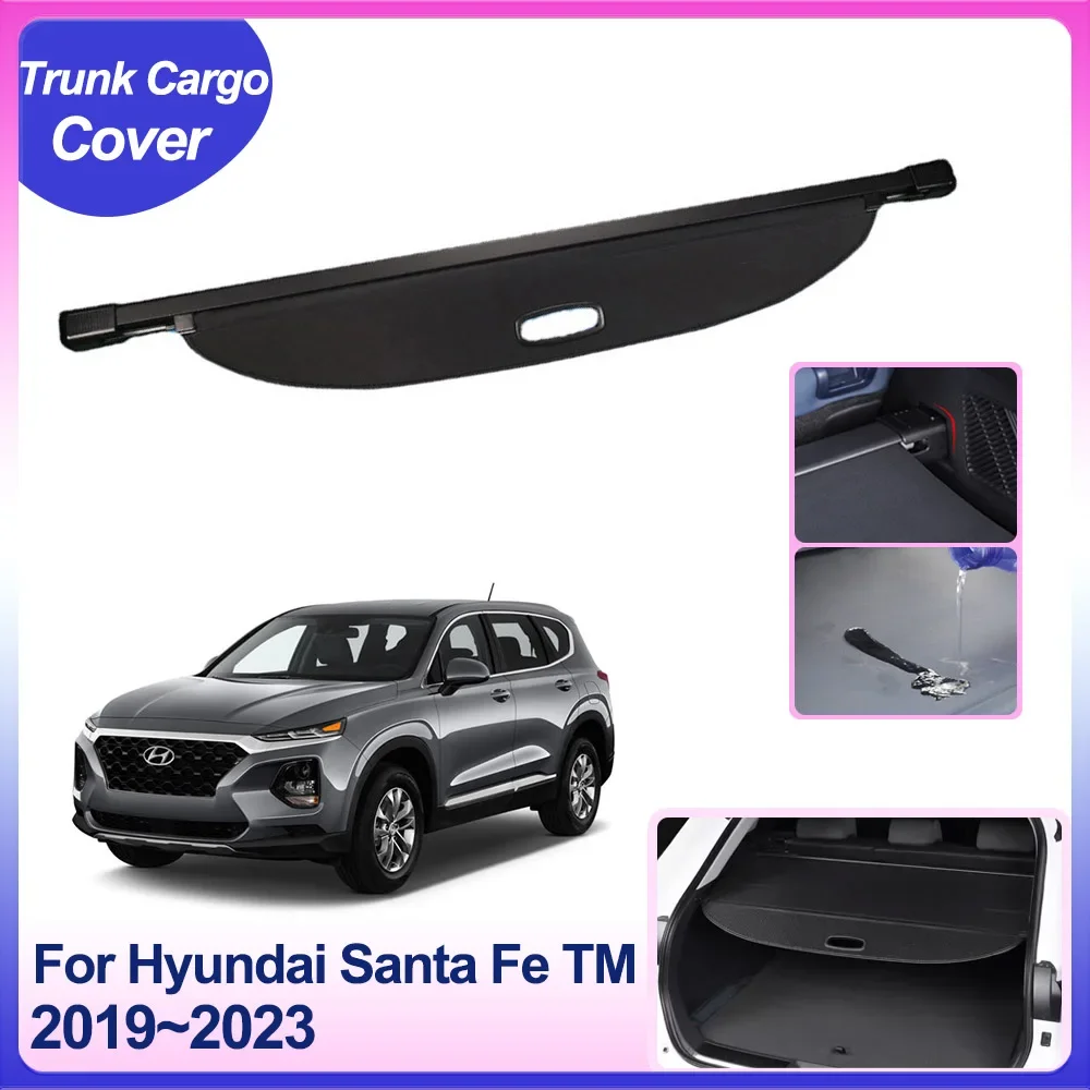 For Hyundai Santa Fe TM 2019~2023 2021 2022 Rear Trunk Cargo Cover Partition Board Privacy Shield Shade Curtain Blind Accessorie