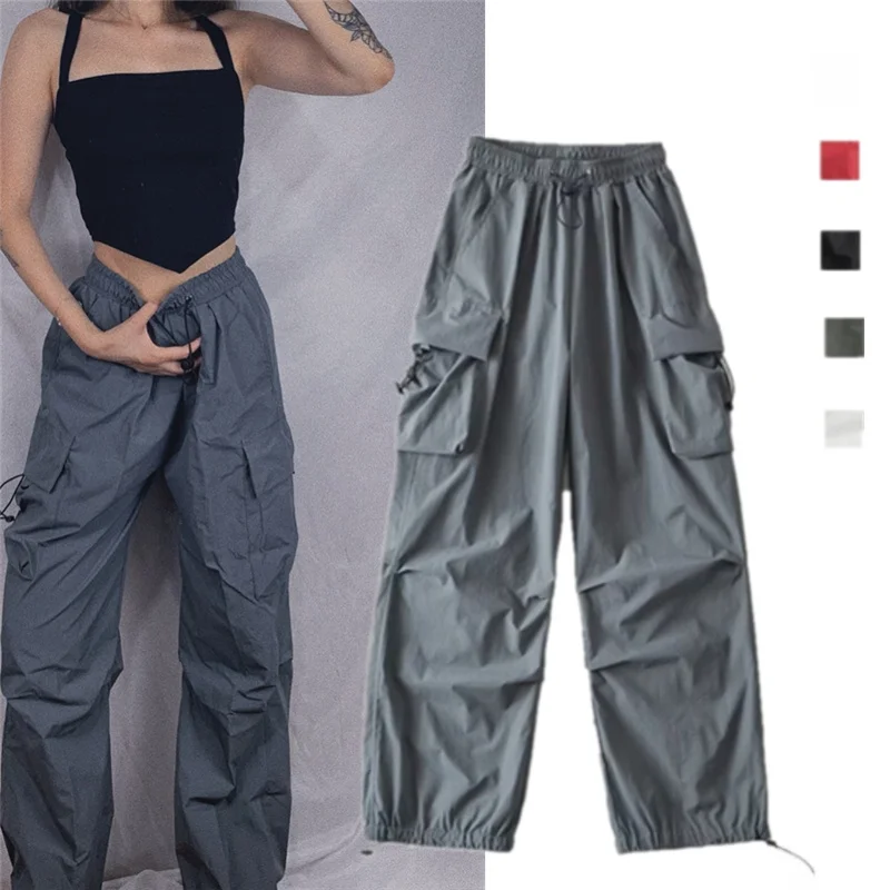 Pantaloni da lavoro American Retro 3D ket Dstring Pantaloni casual da donna a vita alta slim larghi High Street a gamba larga