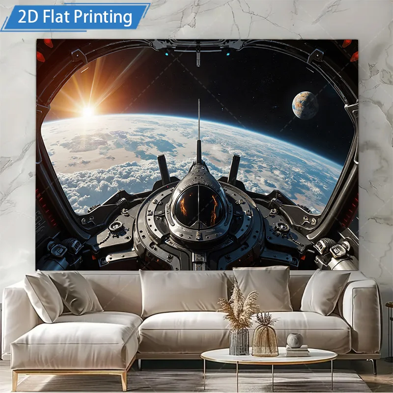 1 Stück Wandteppich Space Odyssey: Futuristischer Wandteppich mit Cockpitansicht
